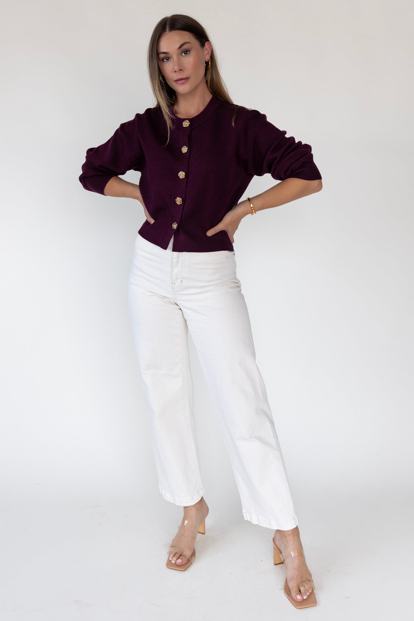 Fallon Wine Button Knit Cardigan