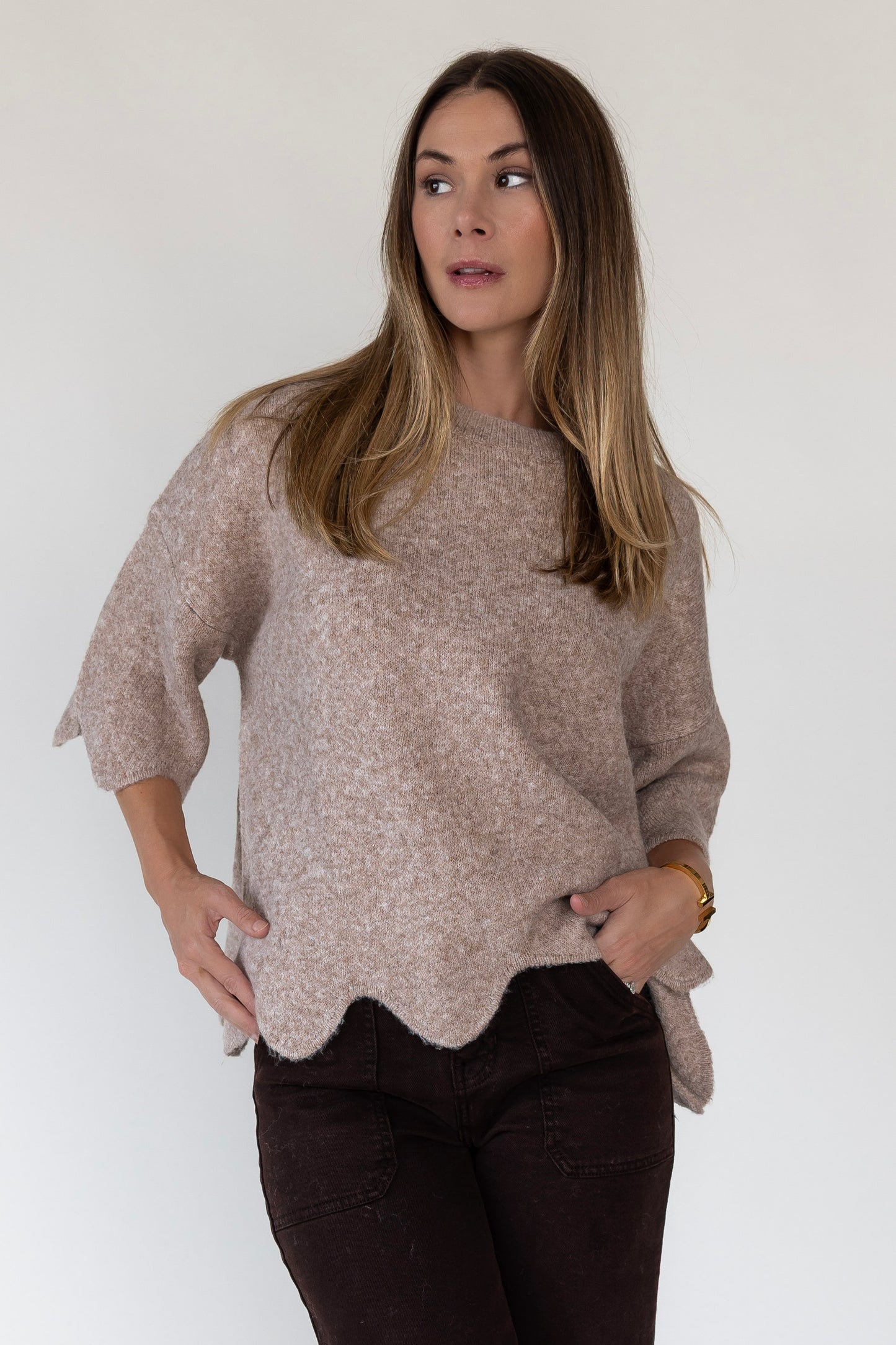 Sloane Taupe Scallop Hem Sweater