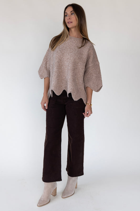 Sloane Taupe Scallop Hem Sweater