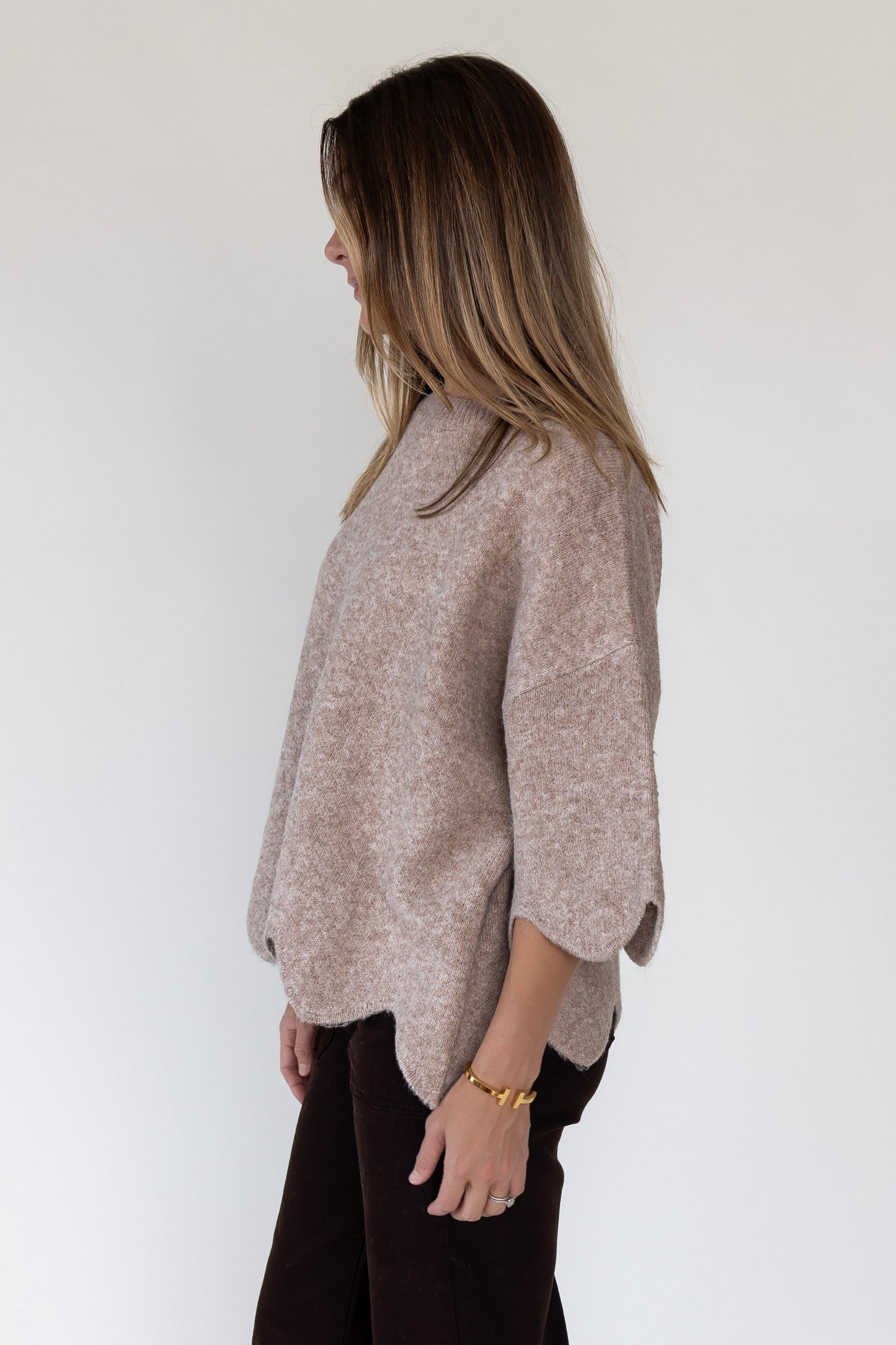 Sloane Taupe Scallop Hem Sweater