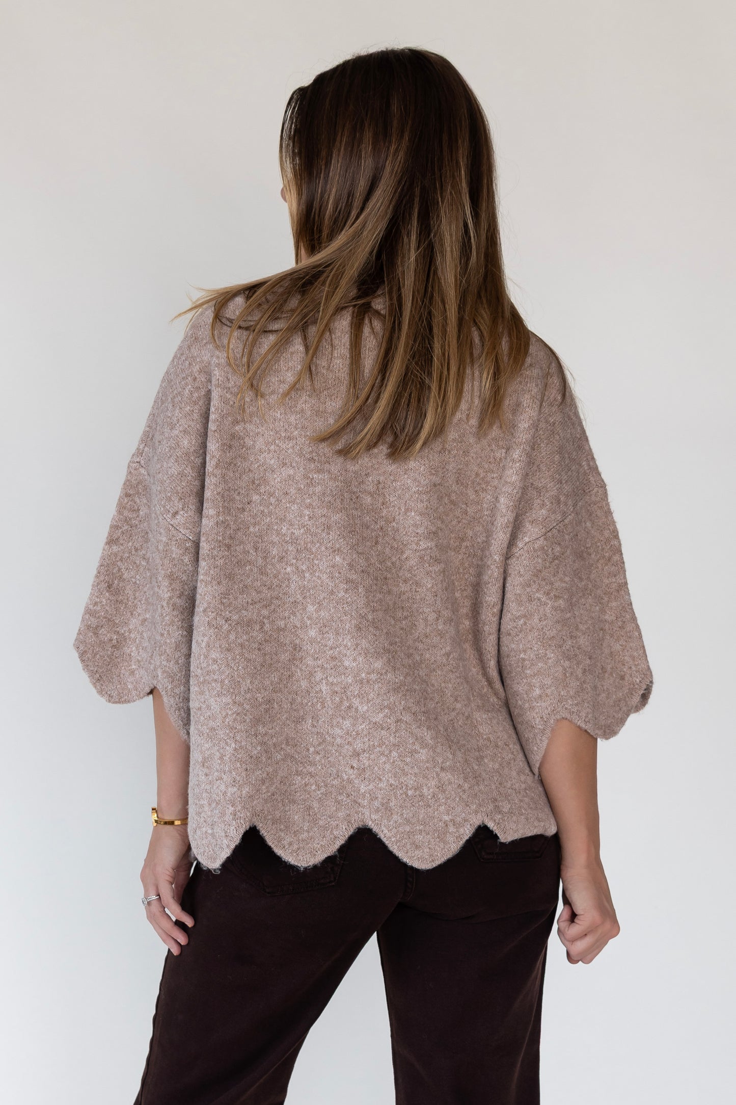 Sloane Taupe Scallop Hem Sweater