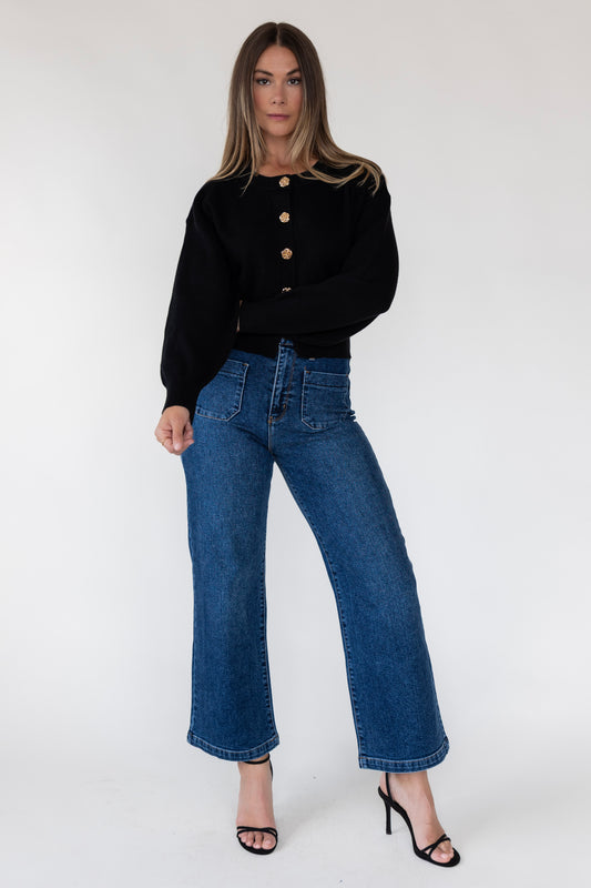 Fallon Black Button Knit Cardigan