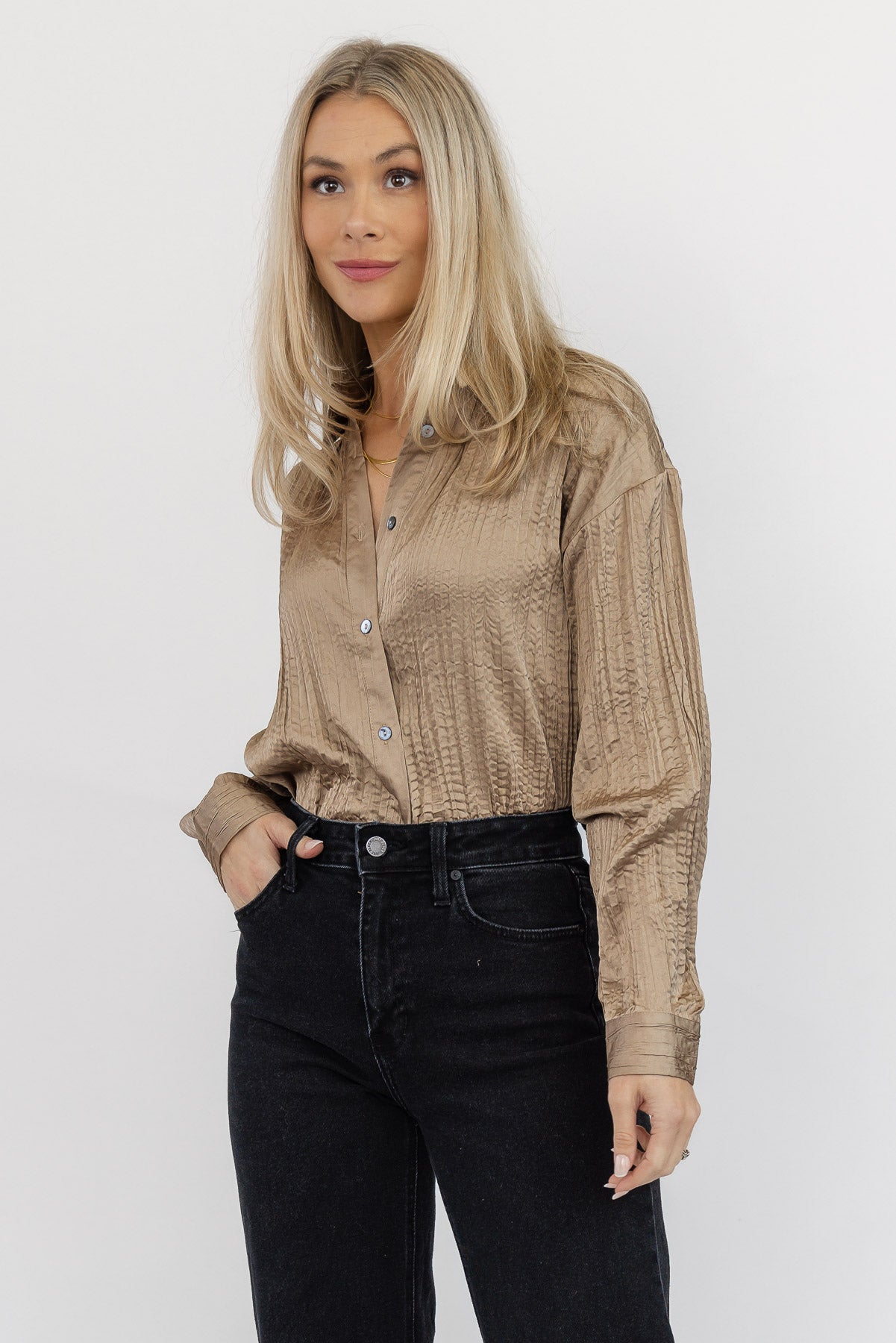 Nolah Mocha Textured Button Down Top - FINAL SALE