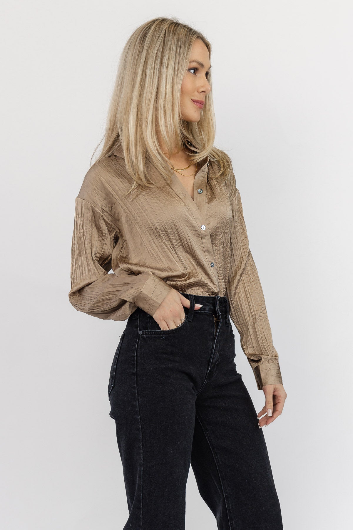 Nolah Mocha Textured Button Down Top - FINAL SALE