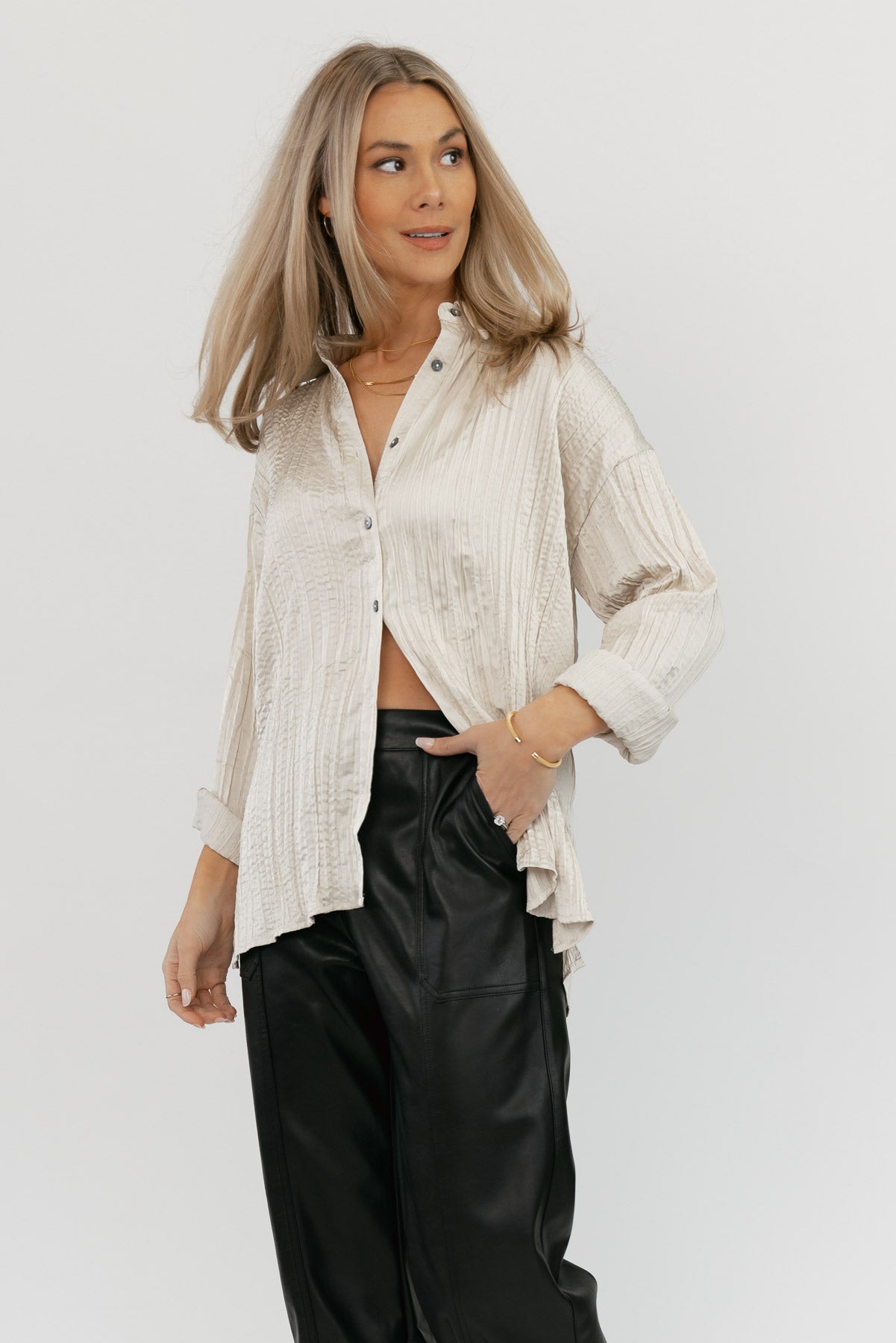 Nolah Ivory Textured Button Down Top - FINAL SALE