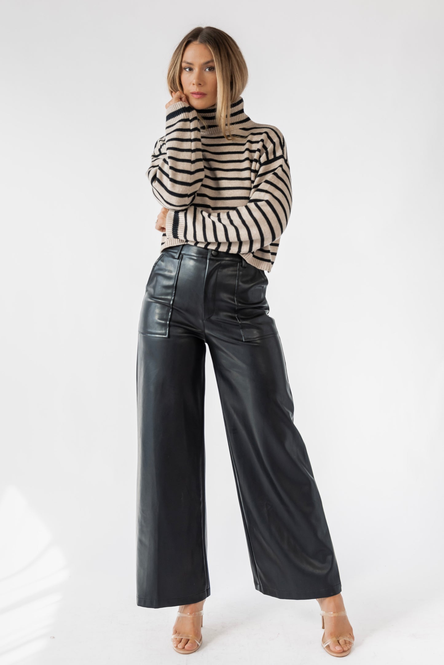 Moira Black Leather Wide Leg Pants