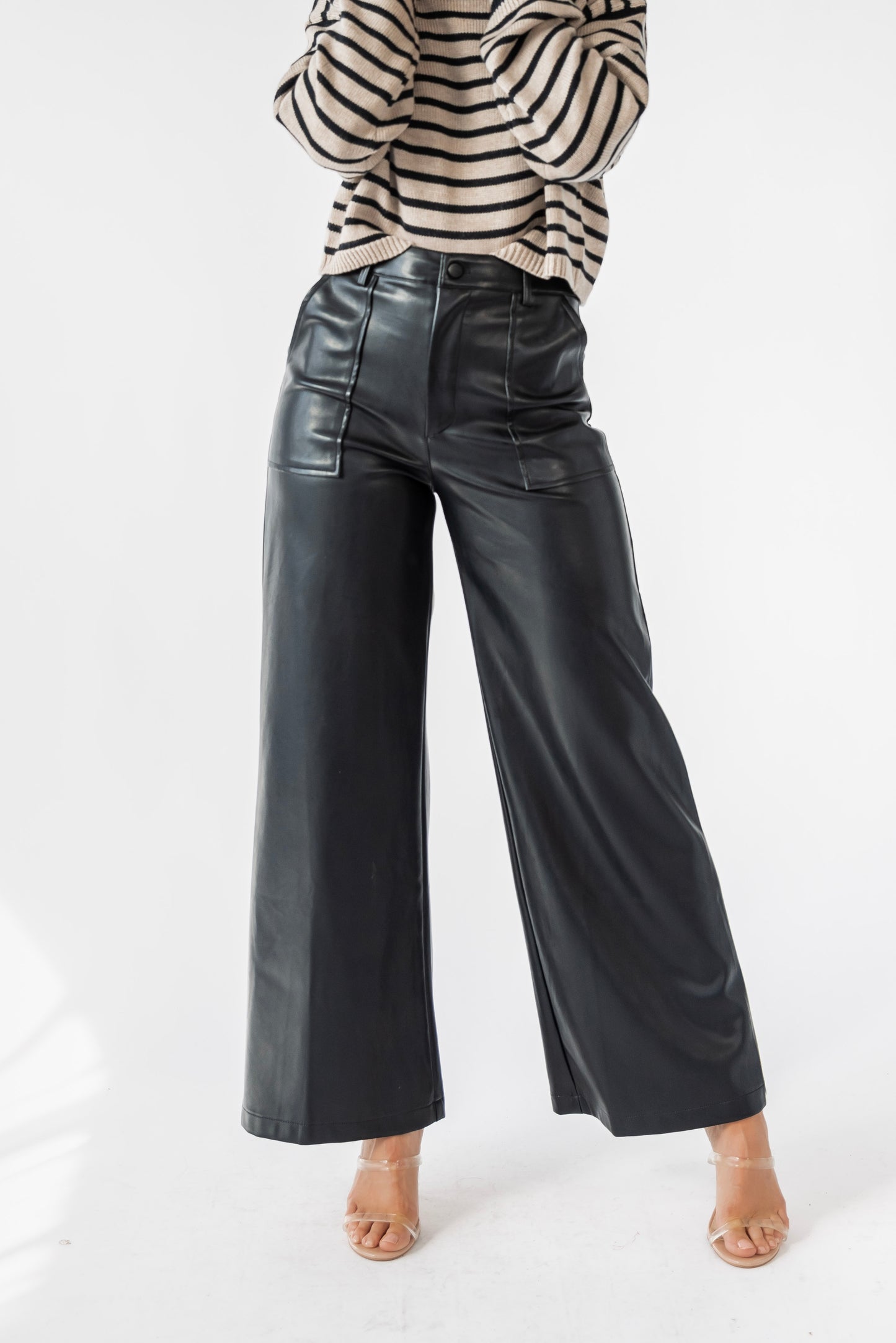 Moira Black Leather Wide Leg Pants