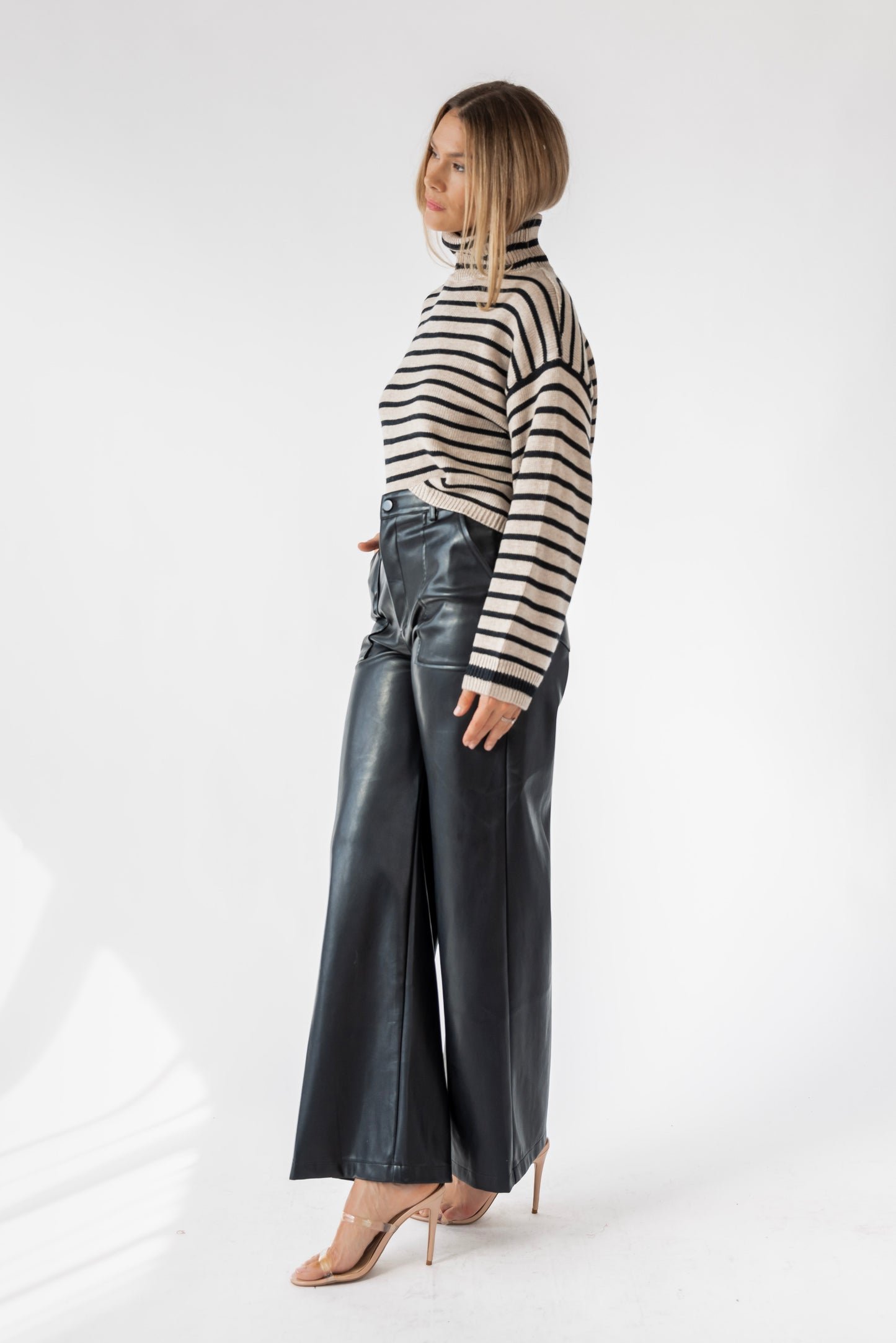 Moira Black Leather Wide Leg Pants