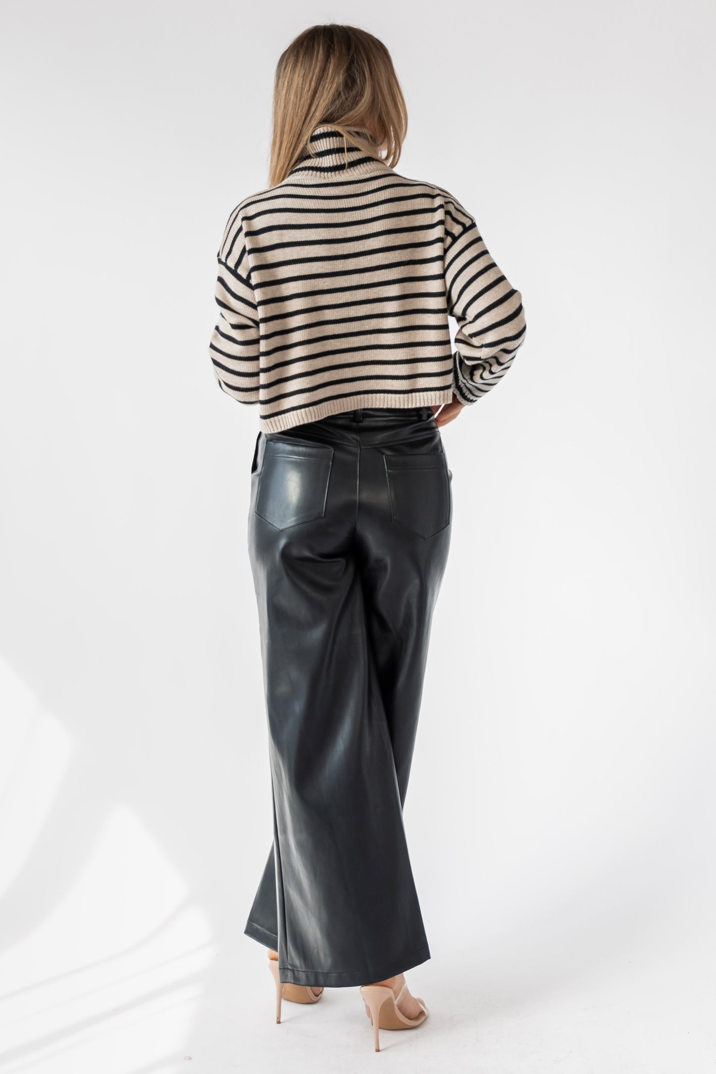 Moira Black Leather Wide Leg Pants