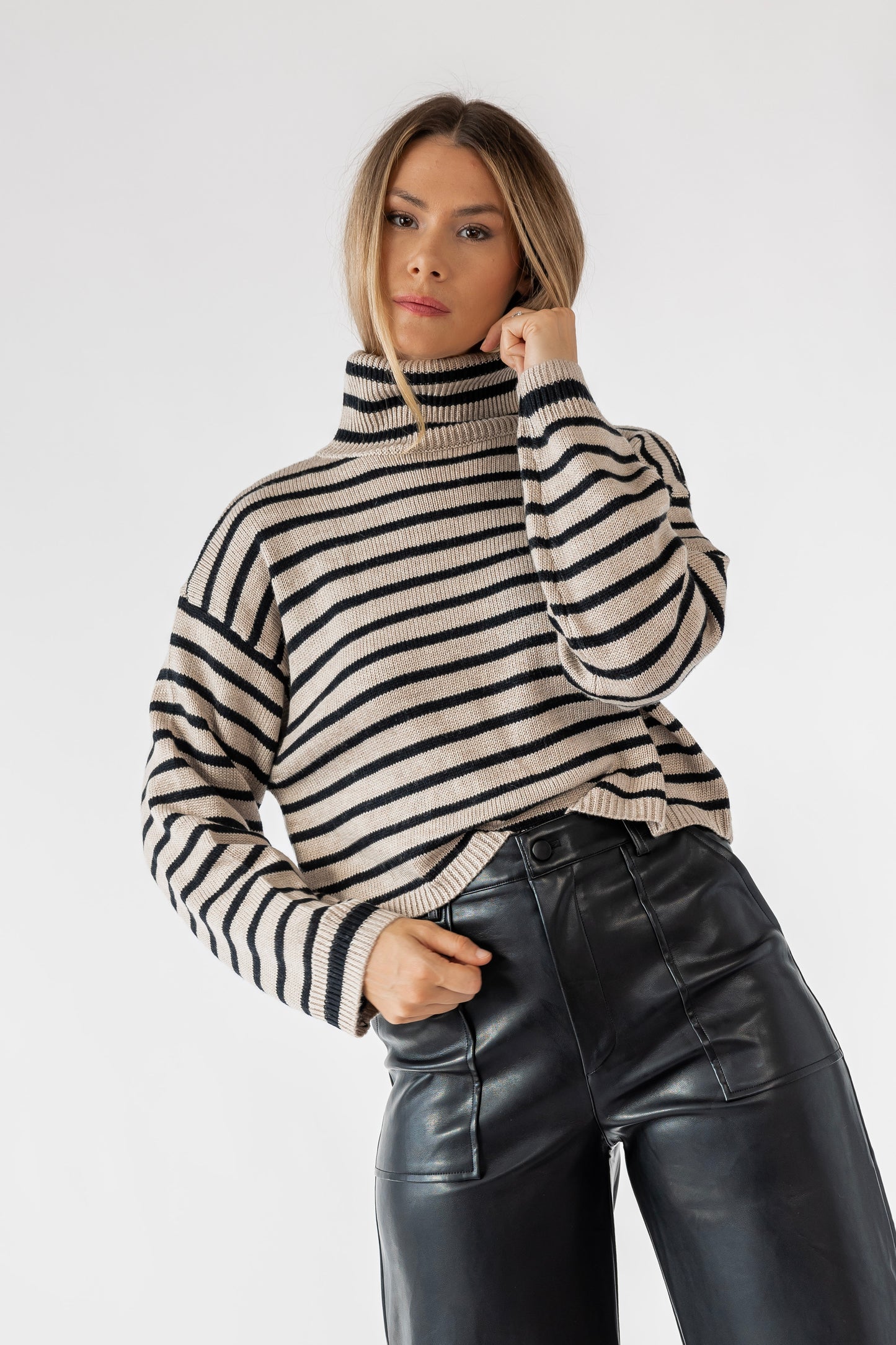 Deidra Mocha Striped Crop Sweater