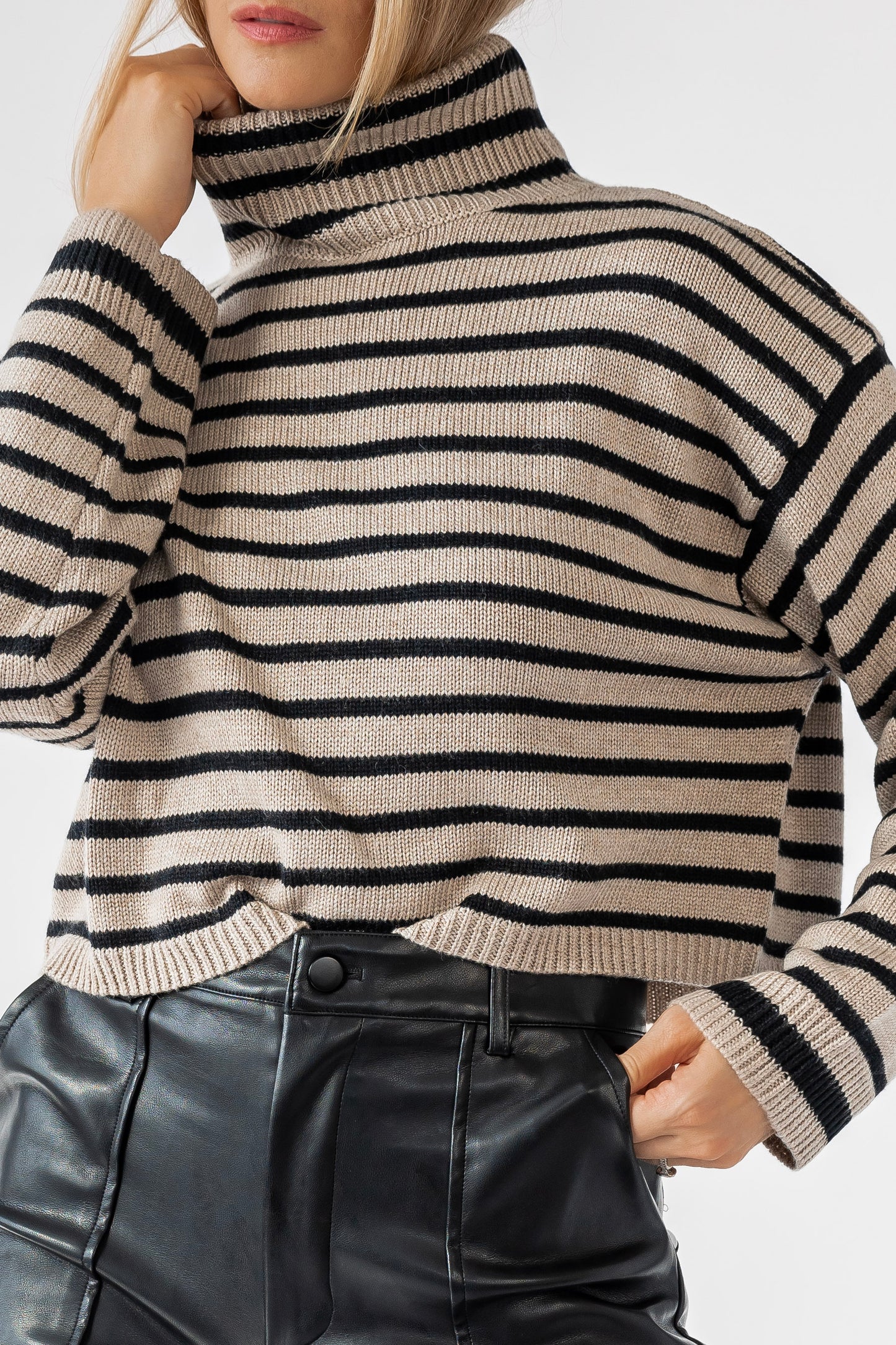 Deidra Mocha Striped Crop Sweater