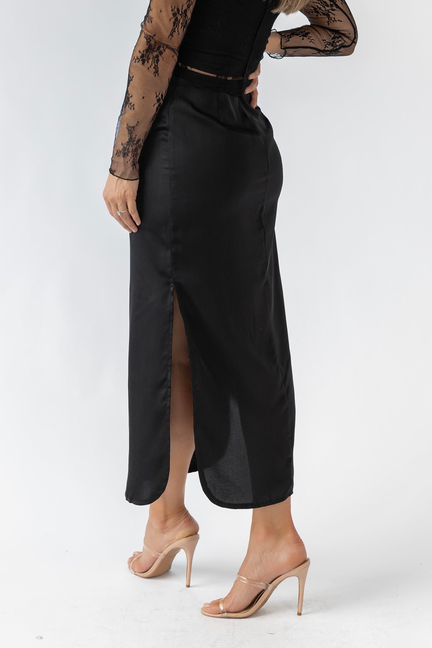 Dayton Black Satin Midi Skirt - FINAL SALE