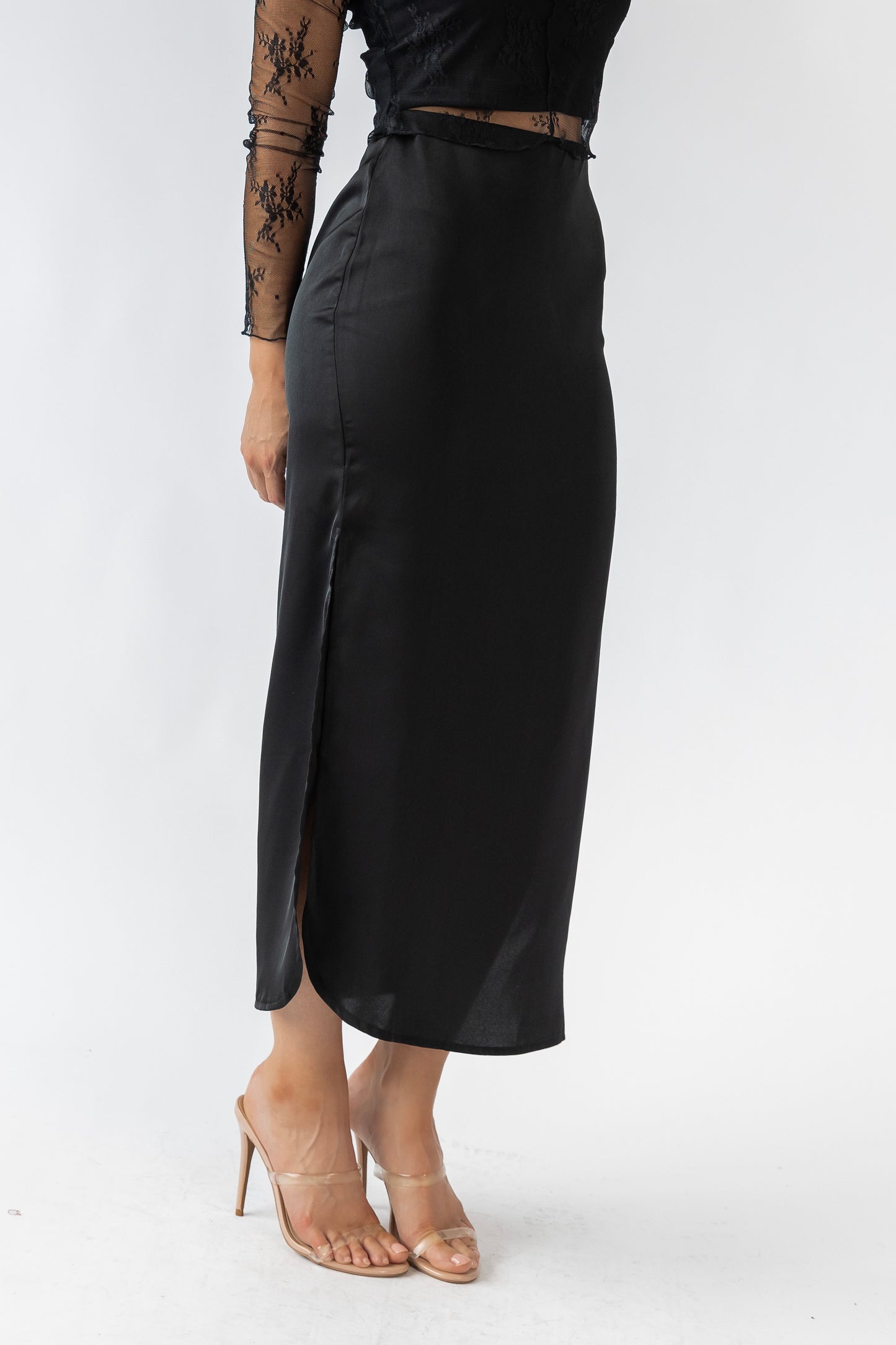 Dayton Black Satin Midi Skirt - FINAL SALE