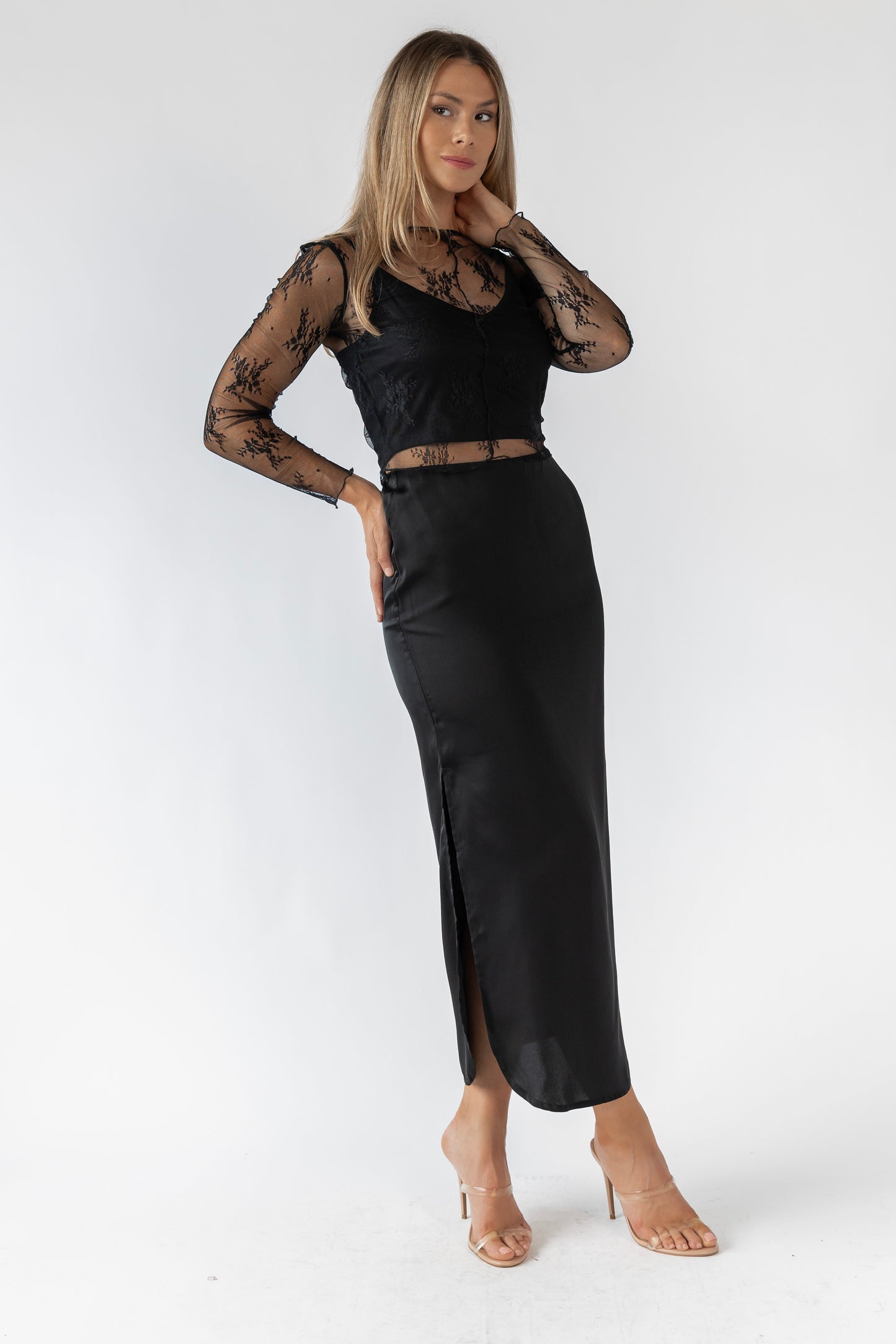 Dayton Black Satin Midi Skirt - FINAL SALE