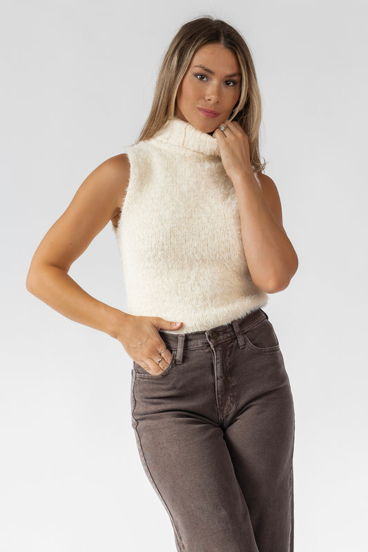 Lexie Cream Sleeveless Turtleneck Sweater