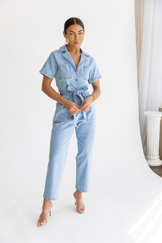 Kendall Chambray Washed Utility Jumpsuit - FINAL SALE