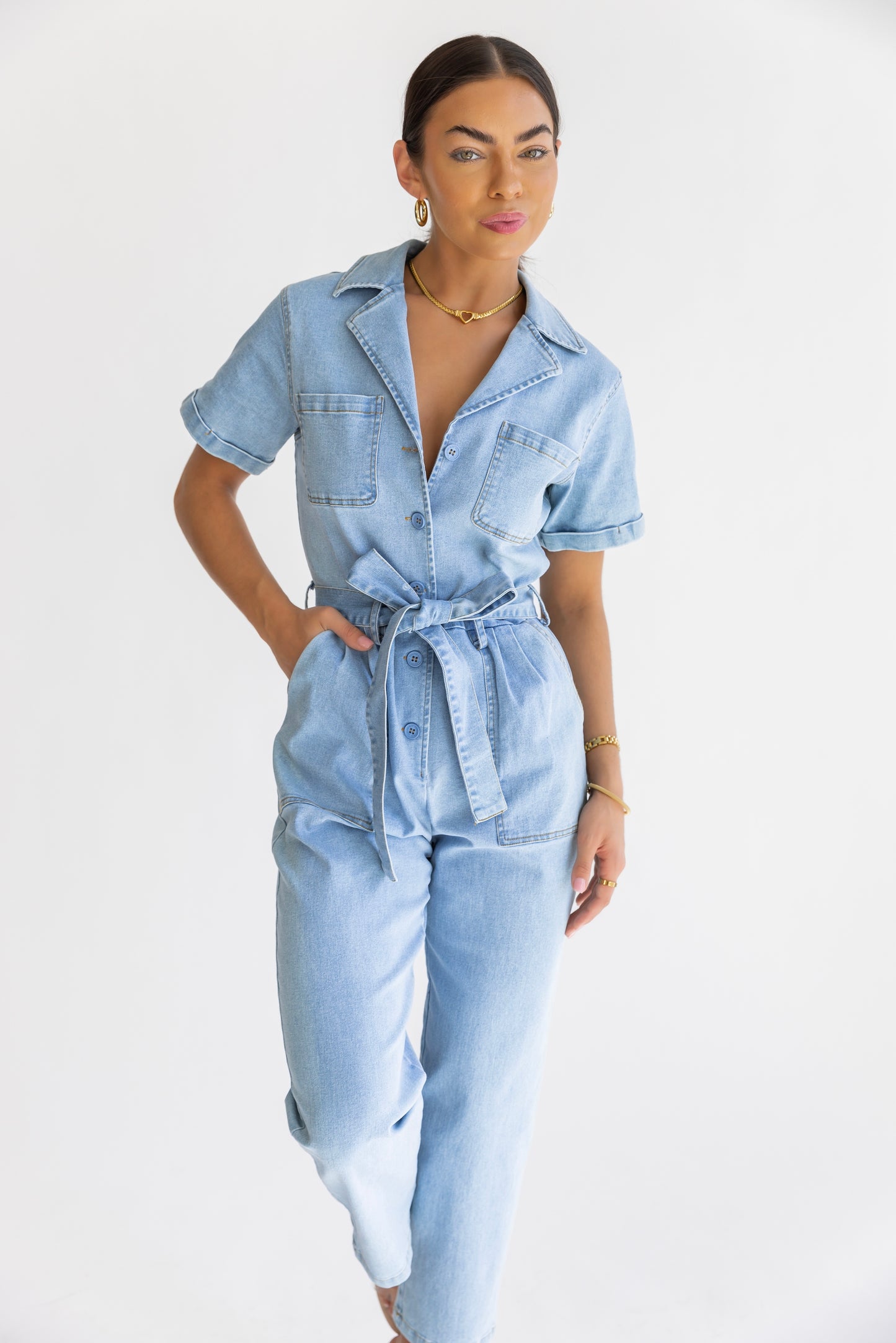 Kendall Chambray Washed Utility Jumpsuit - FINAL SALE