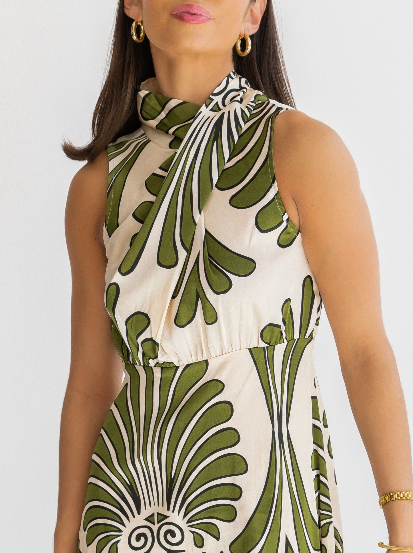 Alaina Olive Abstract Pattern Midi Dress