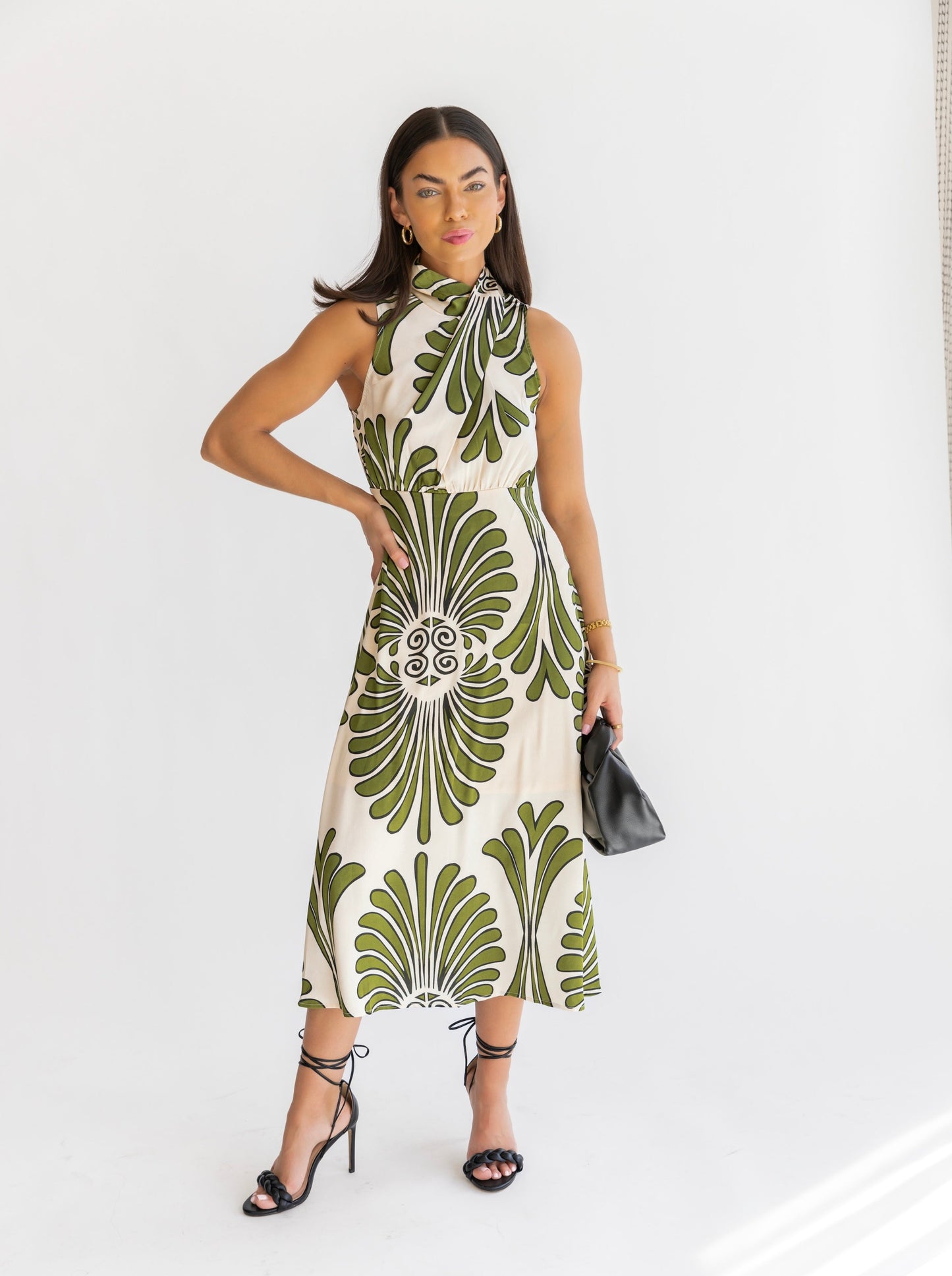 Alaina Olive Abstract Pattern Midi Dress