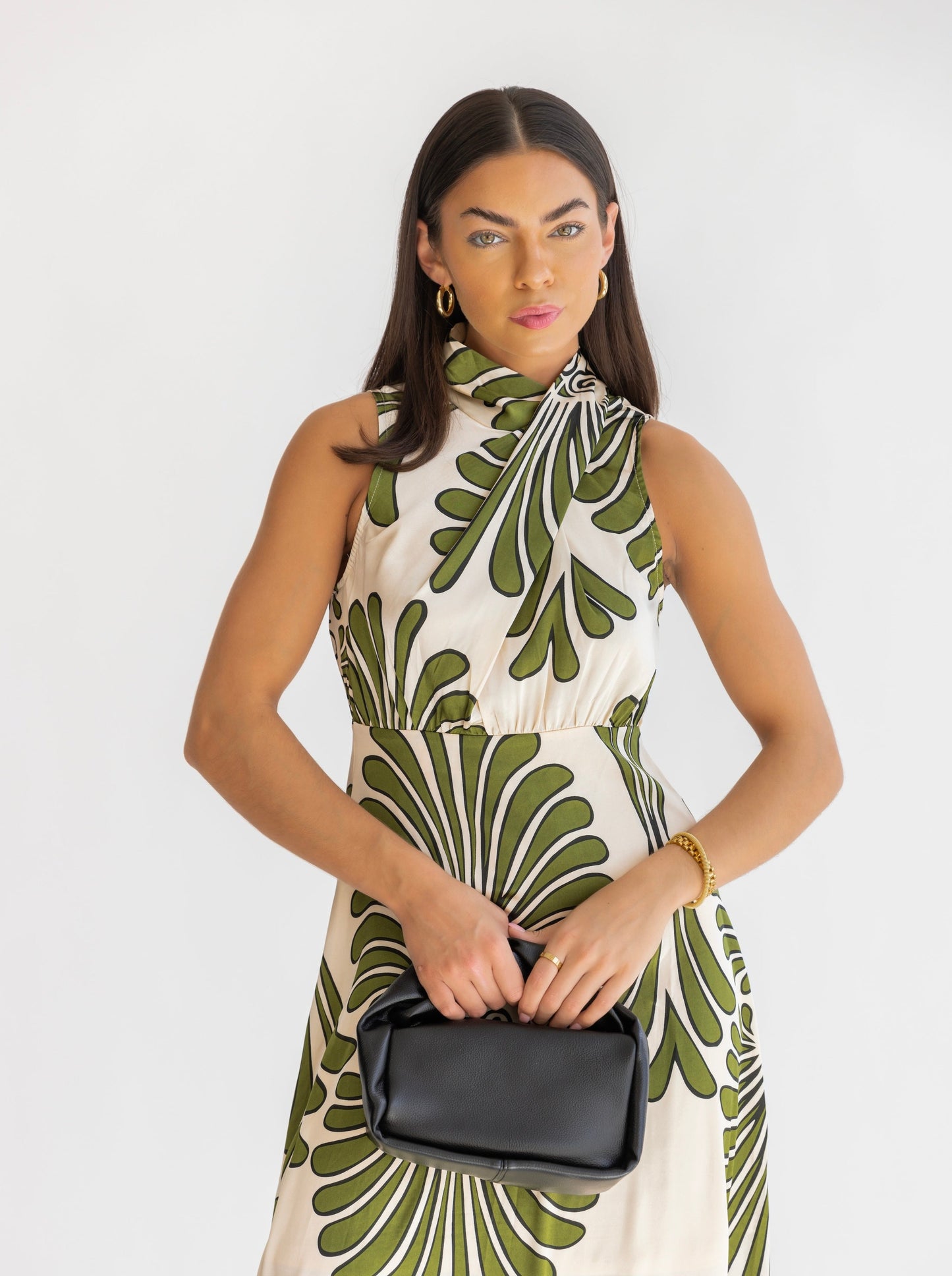 Alaina Olive Abstract Pattern Midi Dress