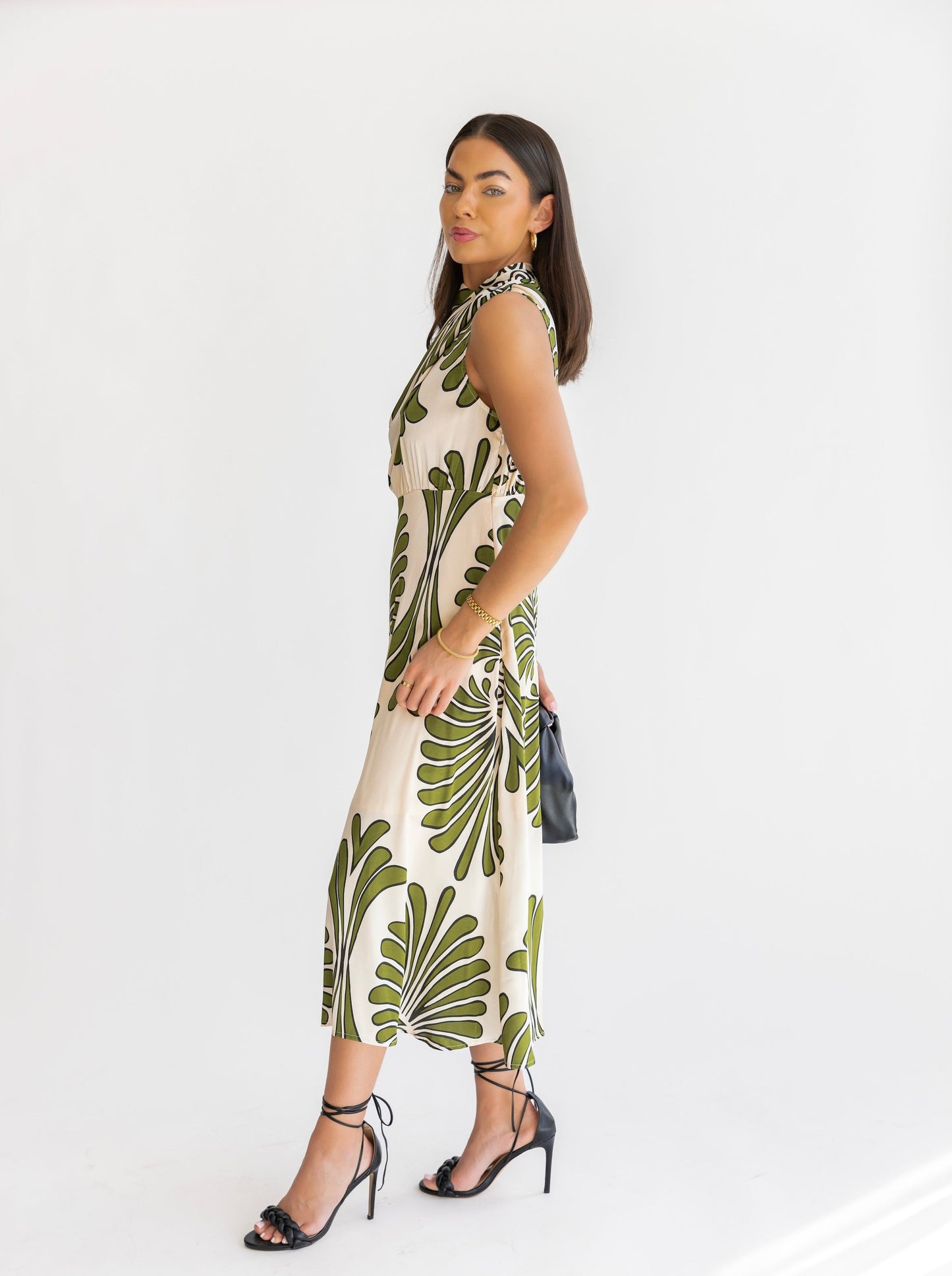 Alaina Olive Abstract Pattern Midi Dress