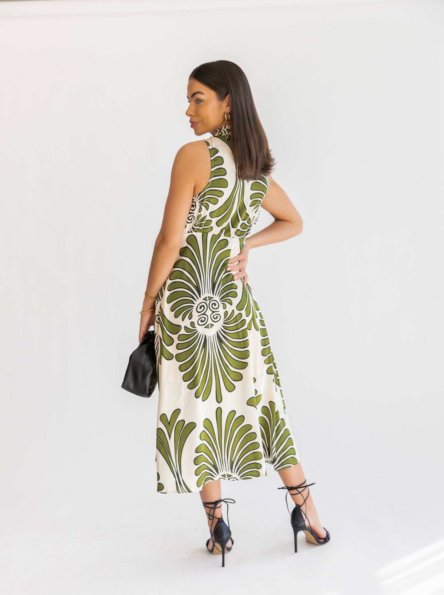 Alaina Olive Abstract Pattern Midi Dress