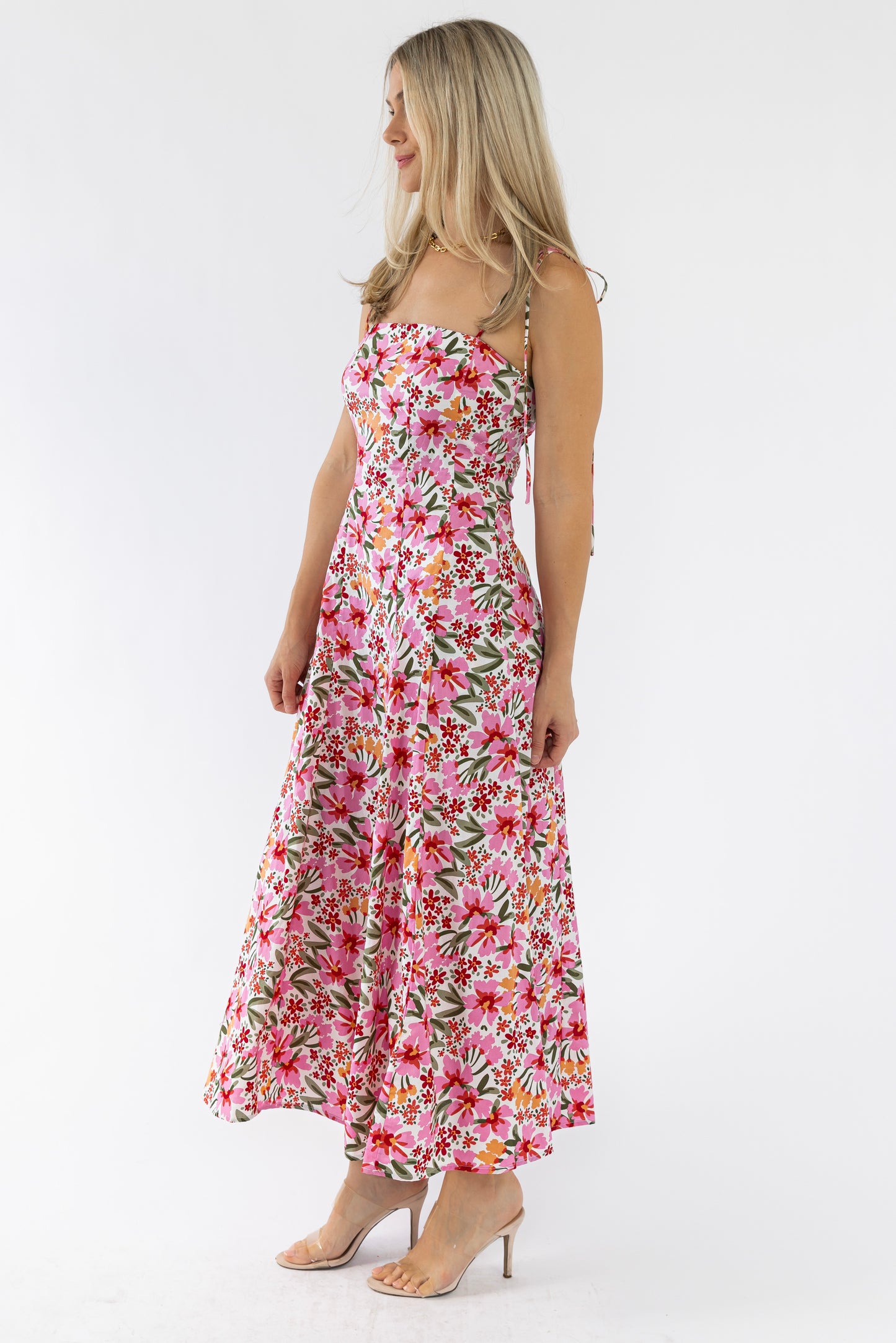 Grace Pink Floral Midi Dress