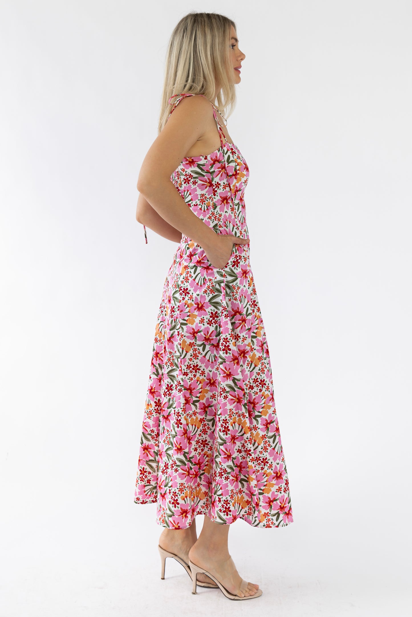 Grace Pink Floral Midi Dress