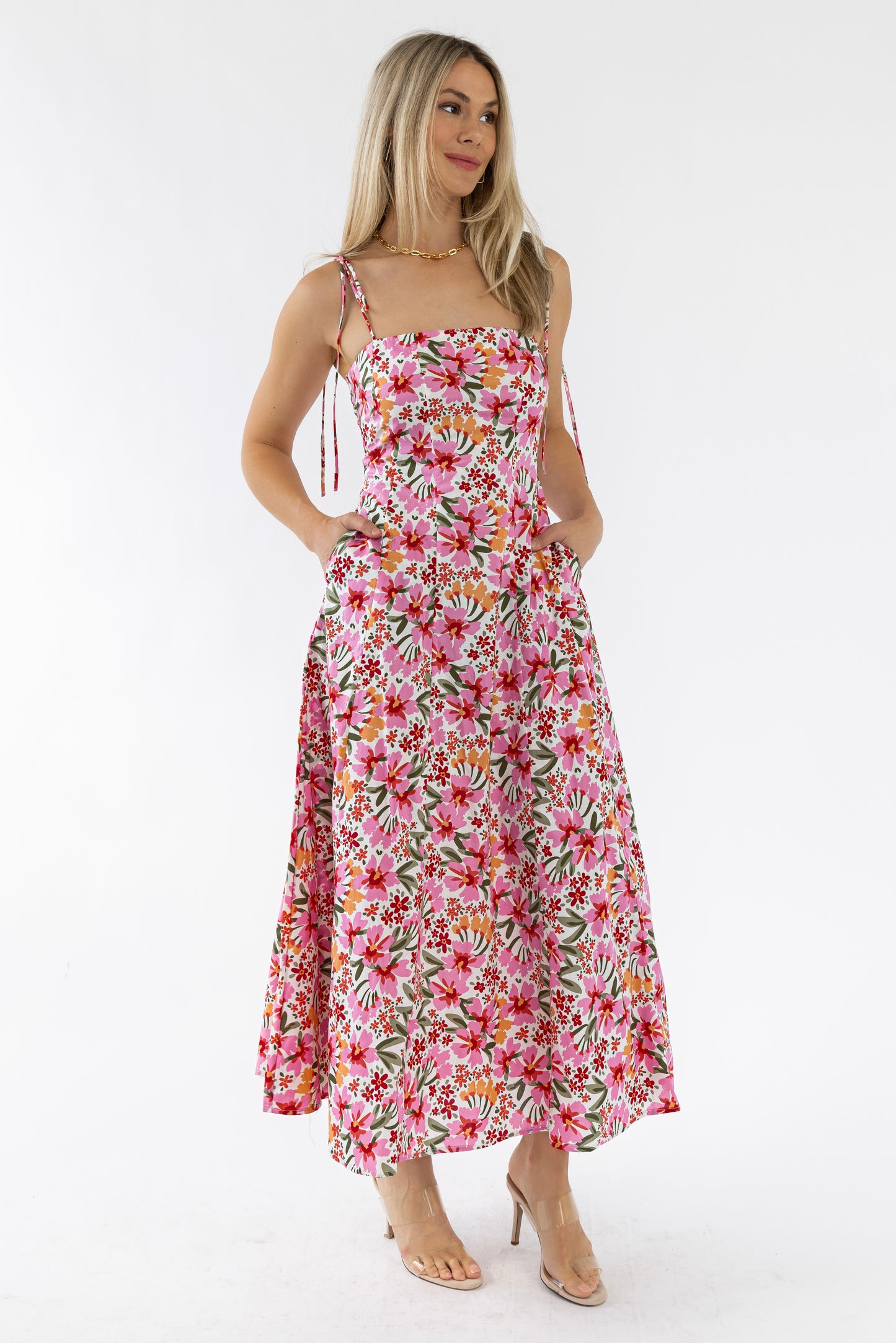 Grace Pink Floral Midi Dress