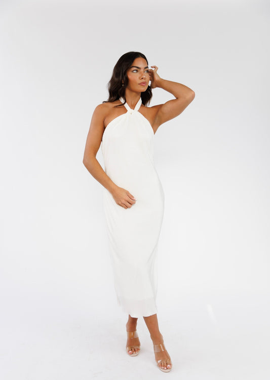 Sunset Secret Ivory Halter Midi Dress