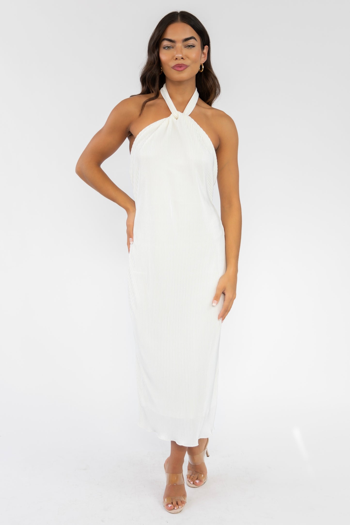 Sunset Secret Ivory Halter Midi Dress