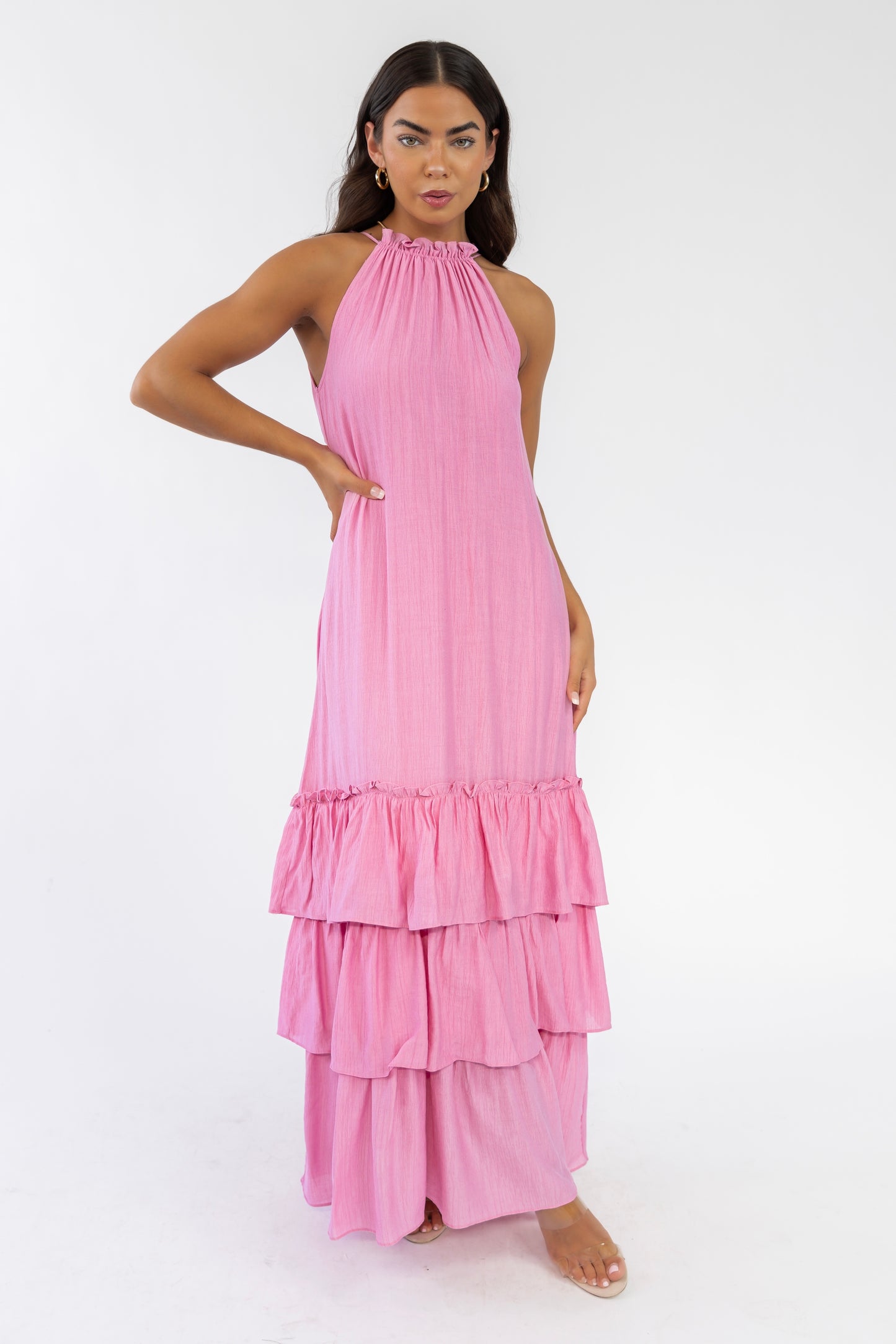 Seren Pink Halter Maxi Dress - FINAL SALE