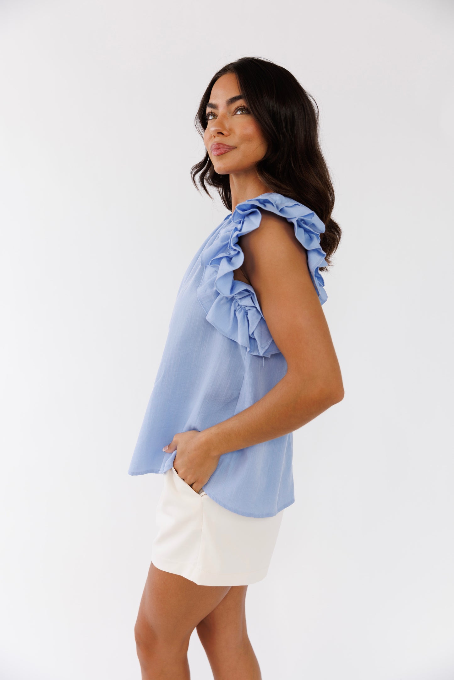 Ruffle Me Up Chambray Top