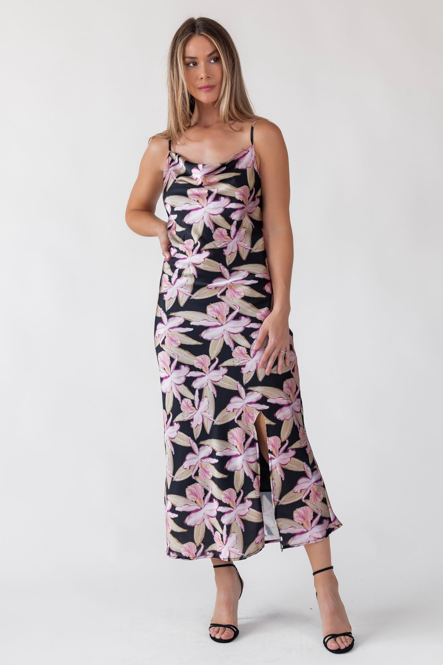 Willah Cowl Neck Floral Midi Dress