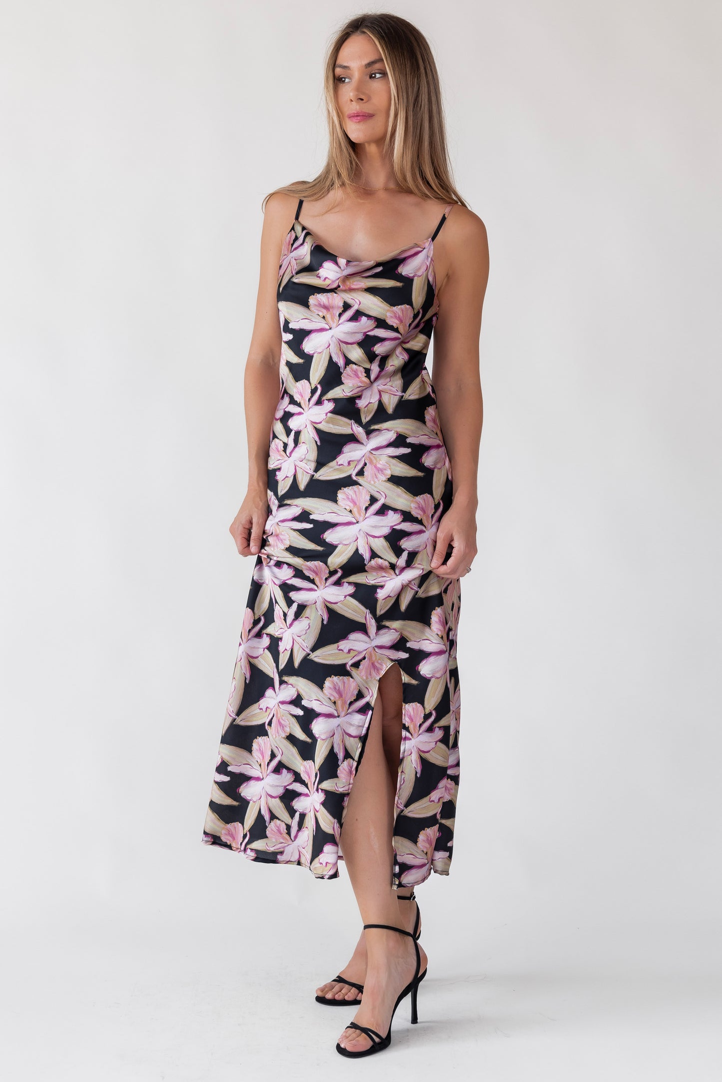 Willah Cowl Neck Floral Midi Dress