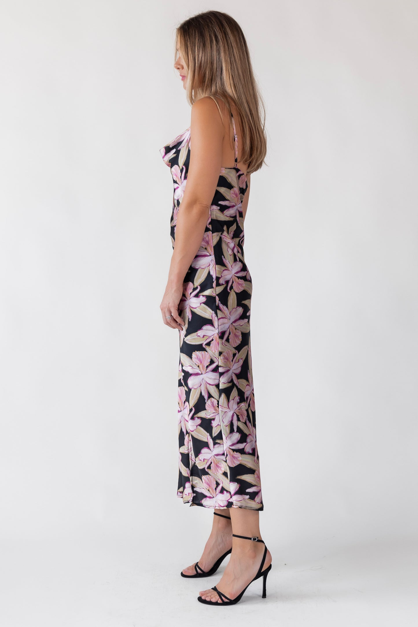 Willah Cowl Neck Floral Midi Dress