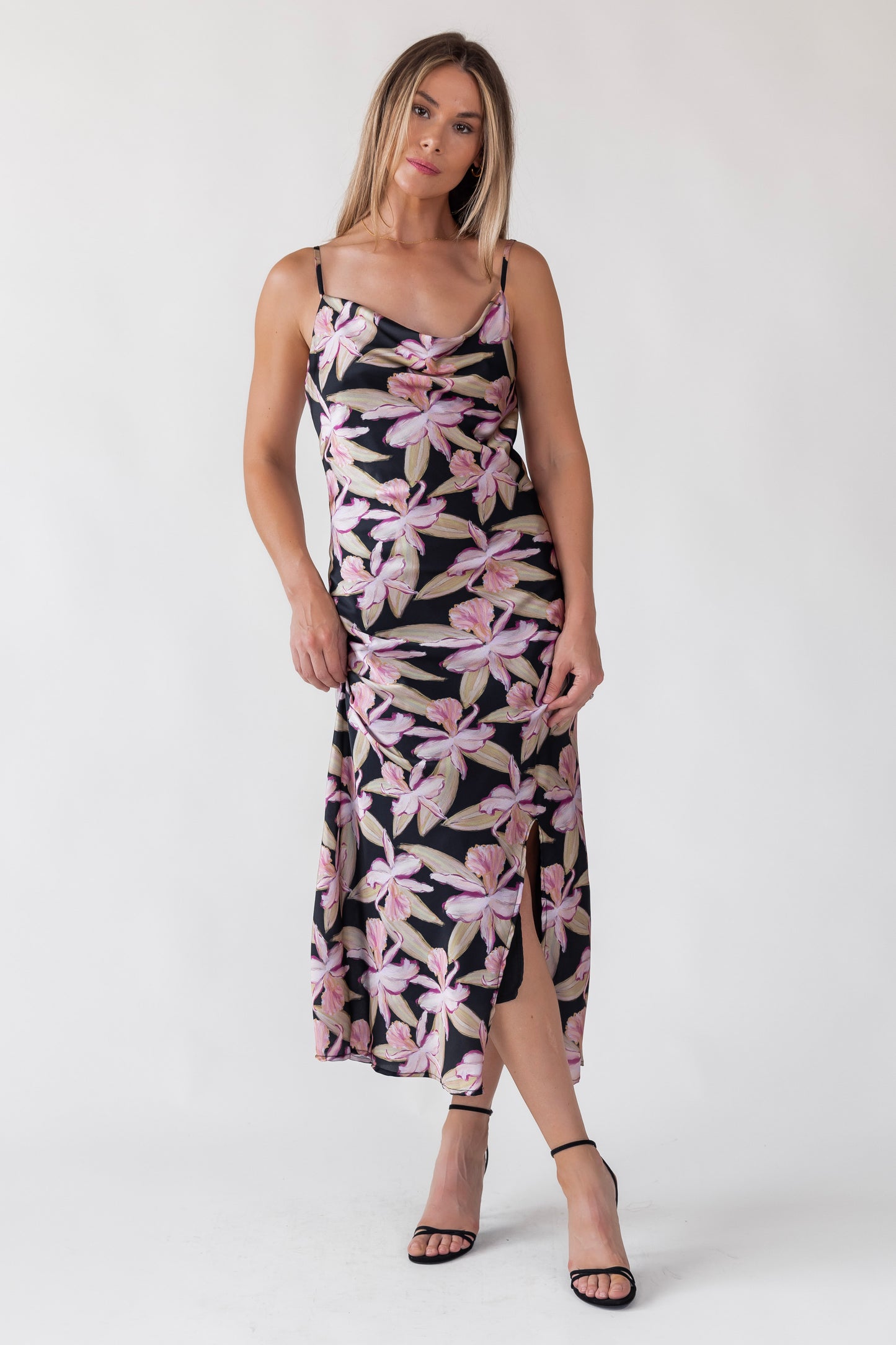 Willah Cowl Neck Floral Midi Dress