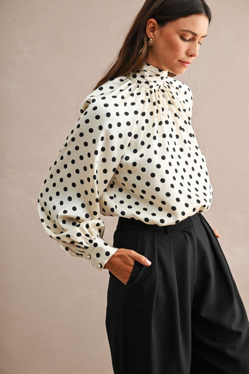 Lianna Cream Polka Dot Blouse