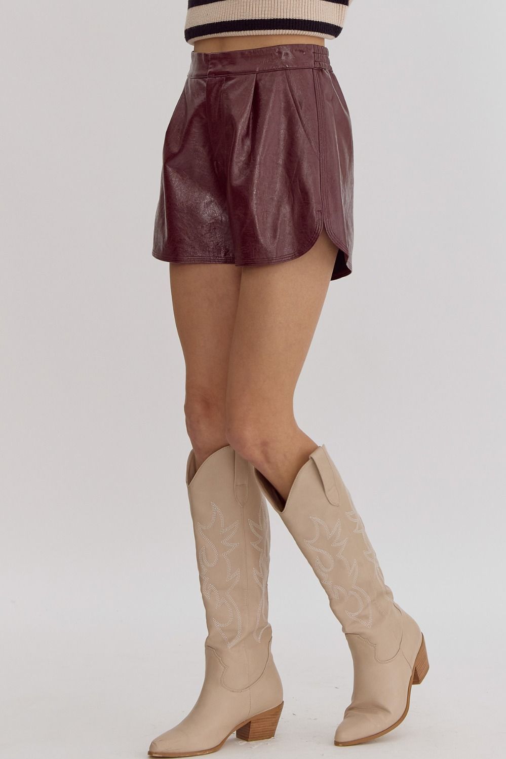 Celeste Burgundy Faux Leather Shorts - FINAL SALE