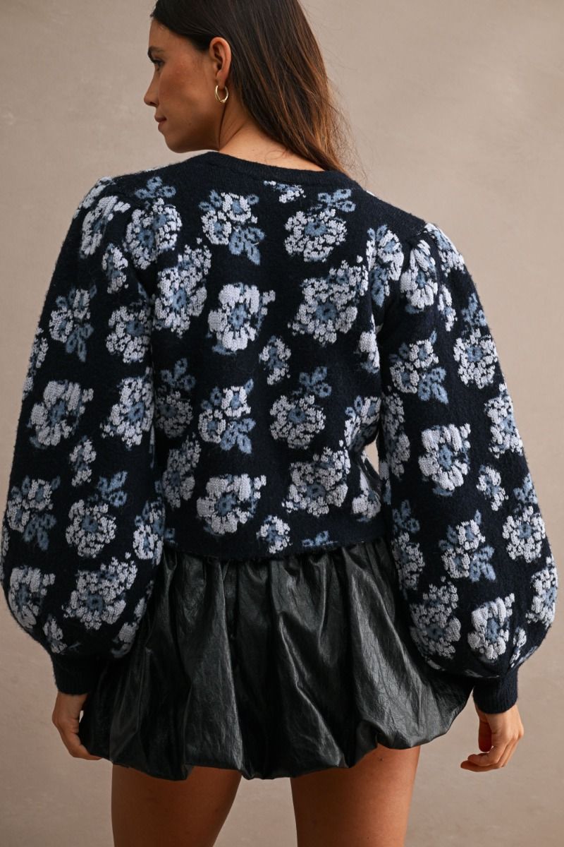 Marennia Navy Floral Cardigan Sweater