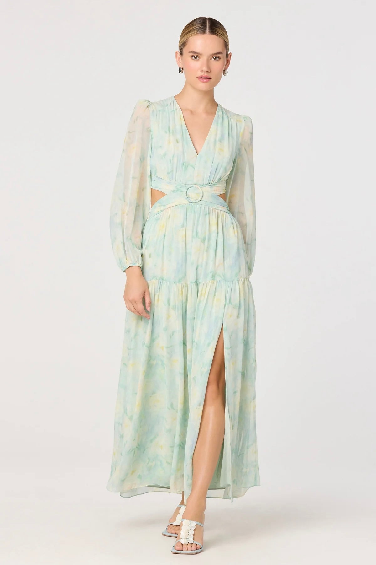 Klarissa Seafoam Floral Cutout Maxi Dress
