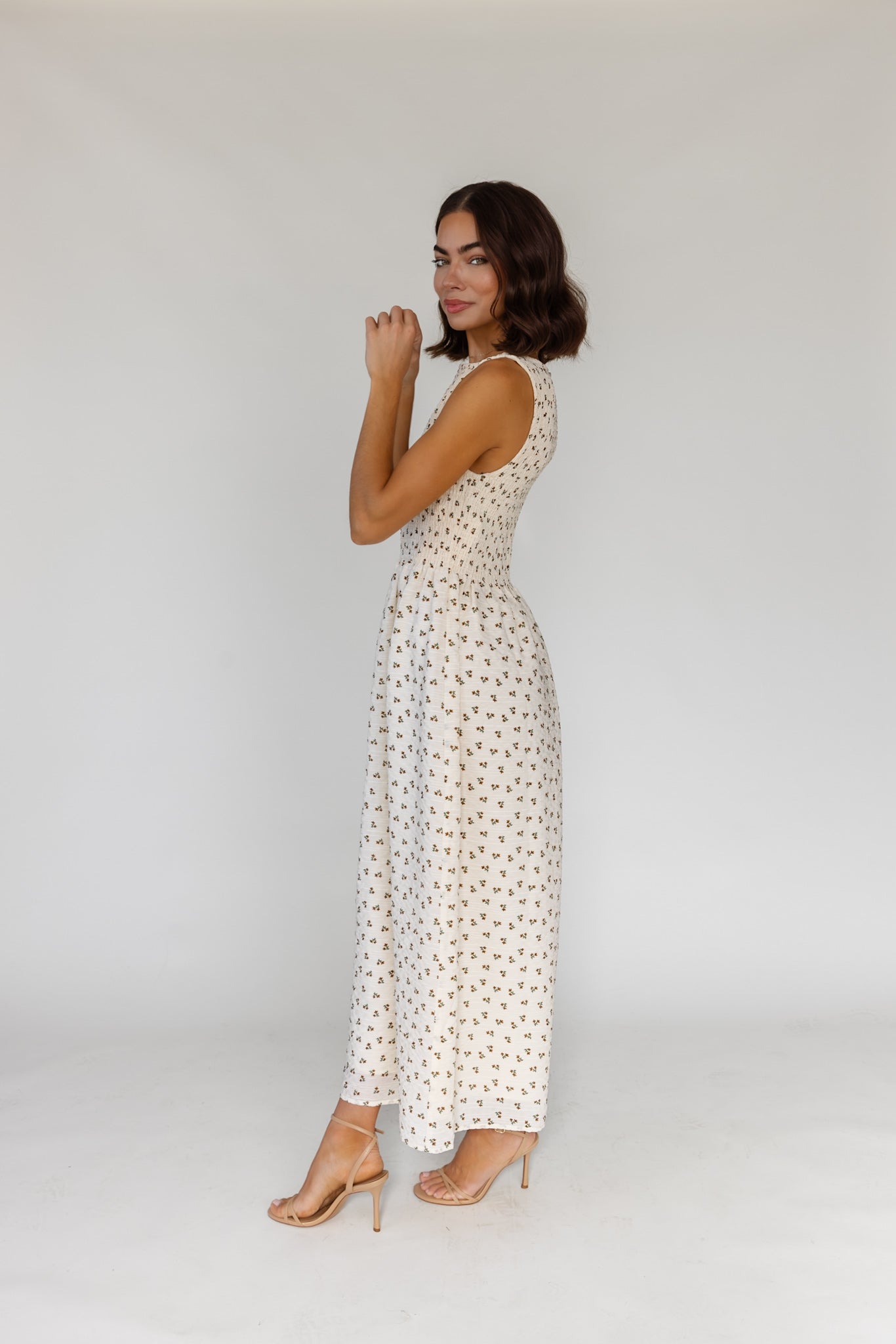 Fable Cream Floral Midi Dress