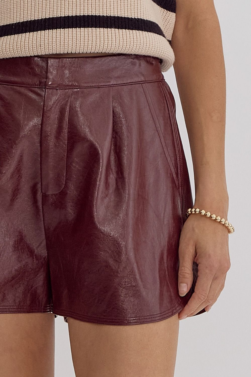 Celeste Burgundy Faux Leather Shorts - FINAL SALE