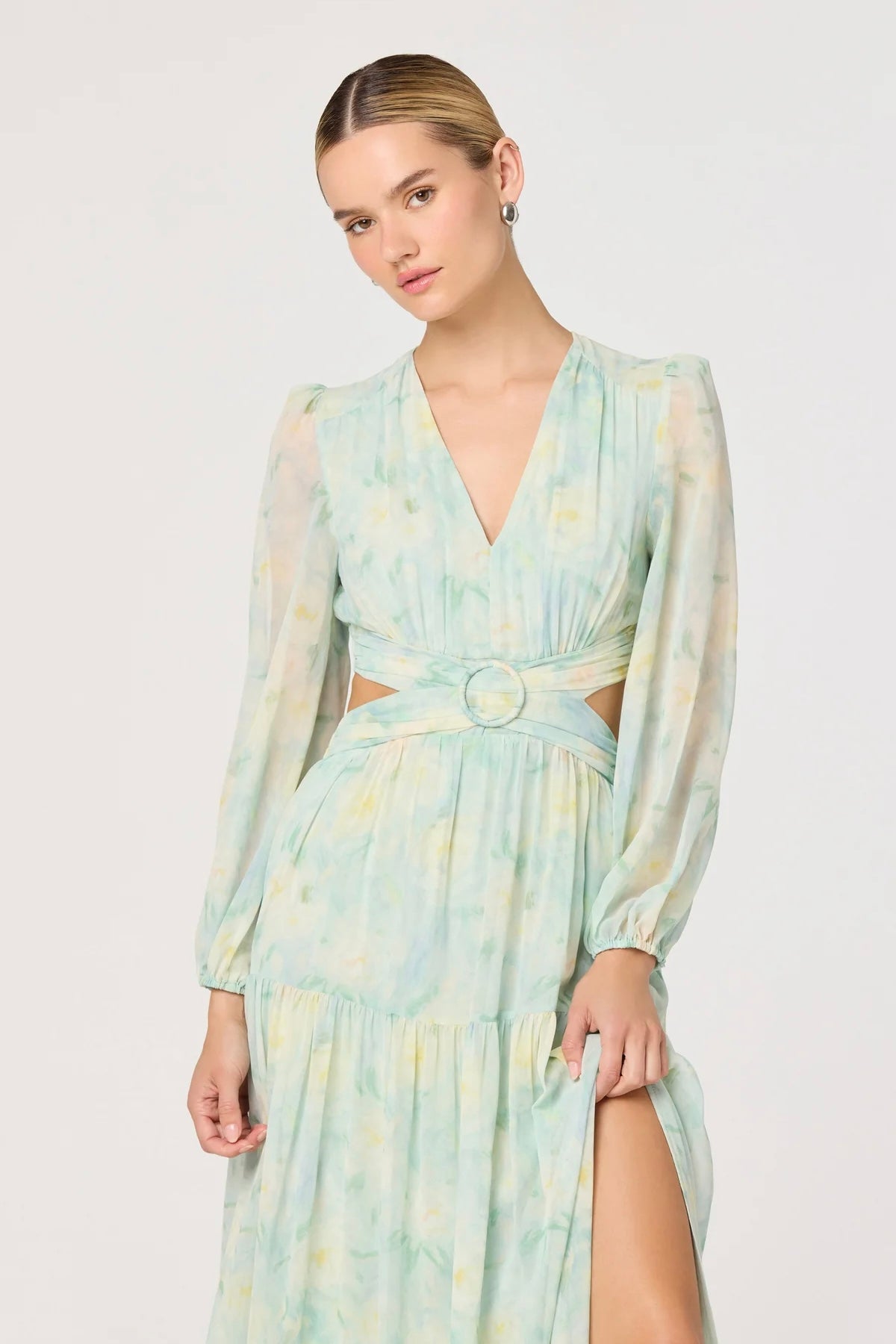 Klarissa Seafoam Floral Cutout Maxi Dress