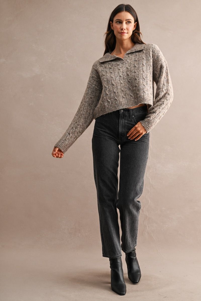 Nataline Mocha Cableknit Crop Sweater