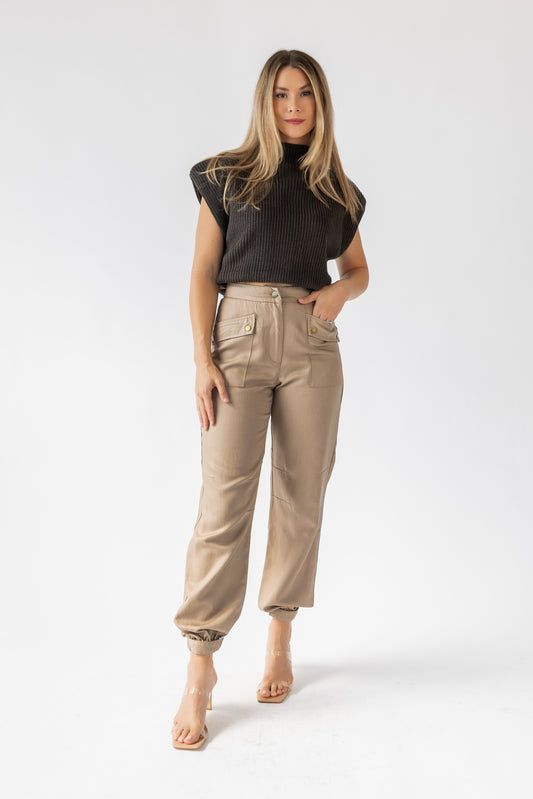 Dane Taupe Coated Cargo Pants