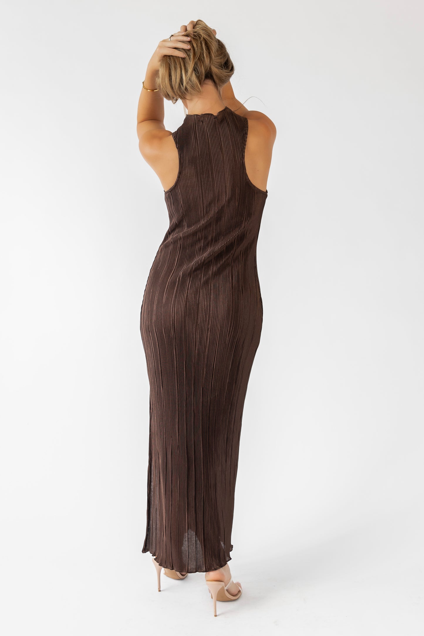 Lys Brown Plisse Halter Maxi Dress - FINAL SALE