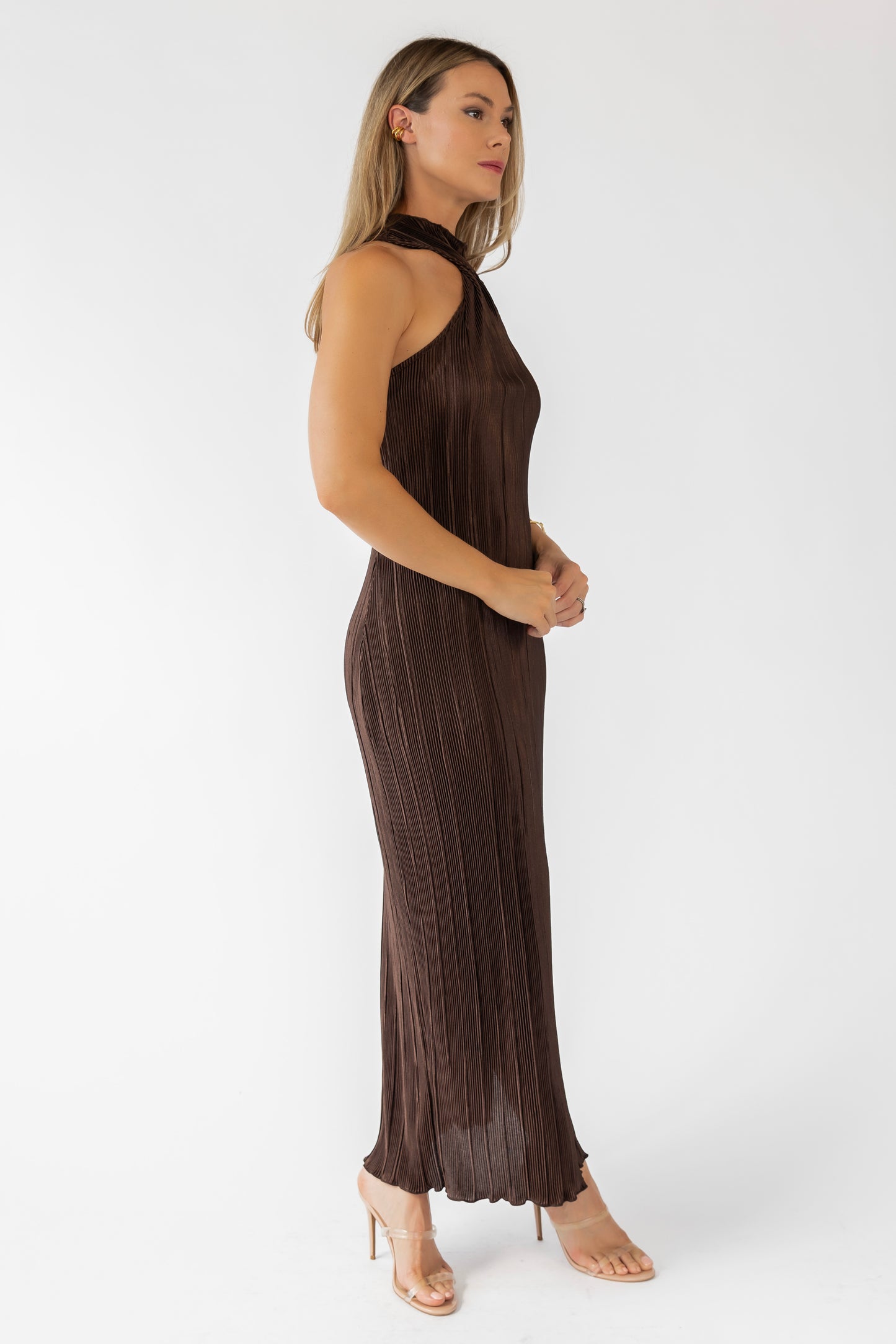 Lys Brown Plisse Halter Maxi Dress - FINAL SALE