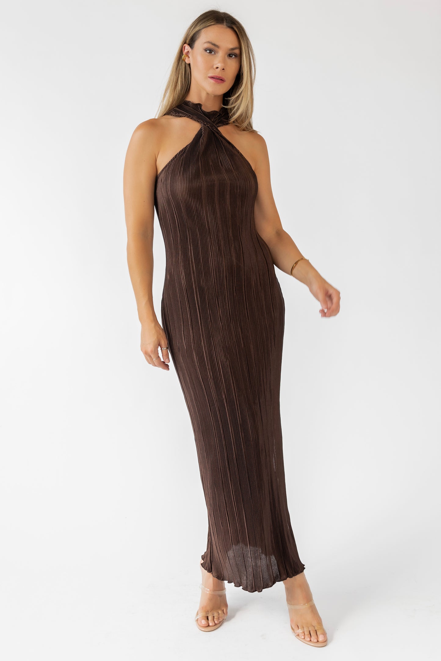 Lys Brown Plisse Halter Maxi Dress - FINAL SALE