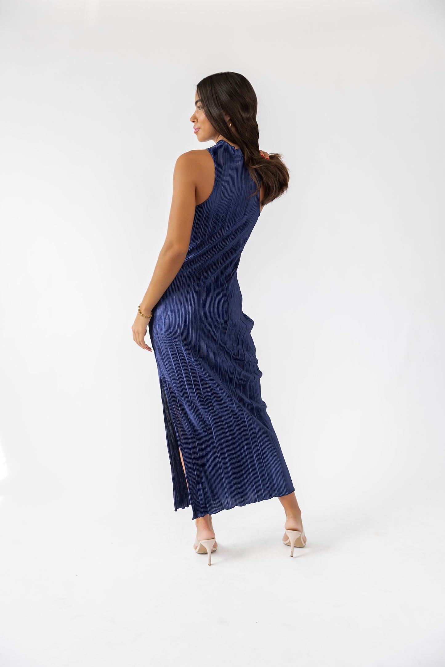 Lys Navy Plisse Halter Maxi Dress